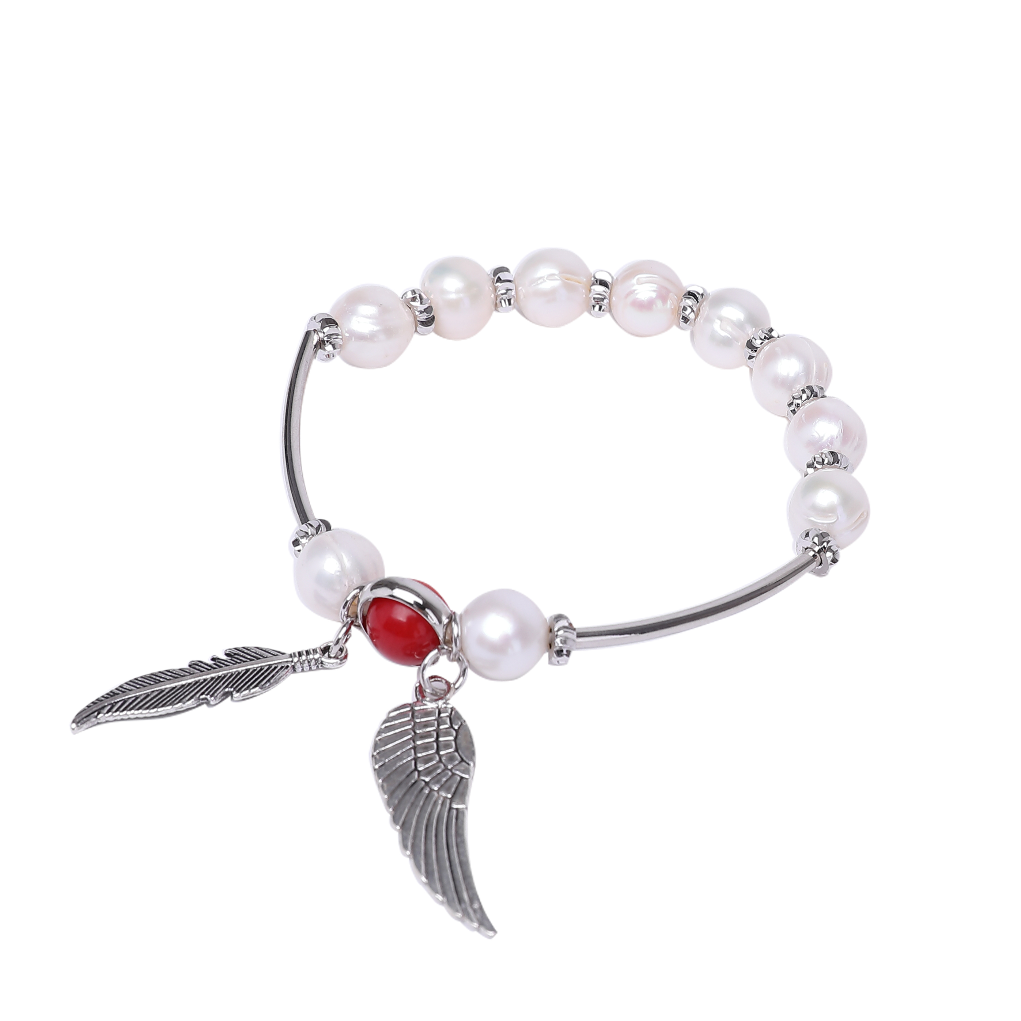 Round Pearl Bracelet with Angel Wing